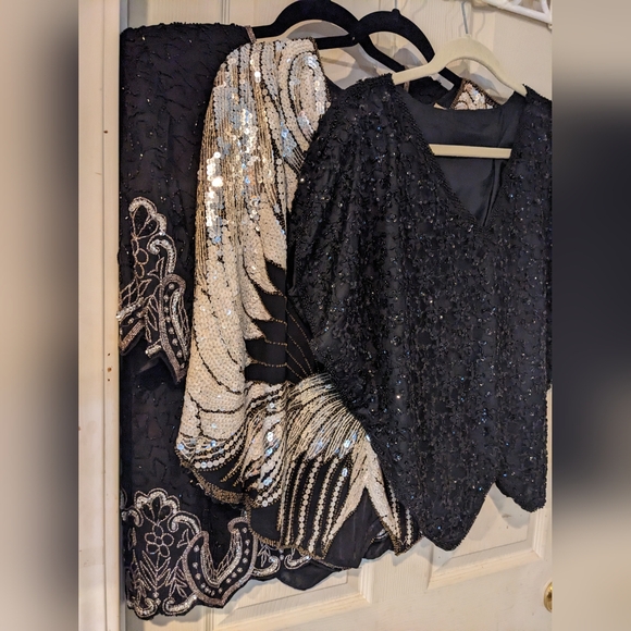 Vtg Designr ShoMax Kazar 3 Black Formal Silk Tops Lg 12 Xlg 14 Beads/Sequins WOW - Picture 8 of 15